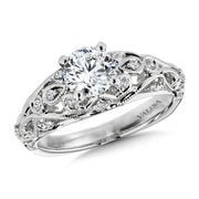 14K White Gold Filigree Diamond Engagement Ring
