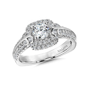 14K White Gold Cushion Shape Semi-Diamond Halo Engagement Ring