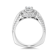 14K White Gold Cushion Shape Semi-Diamond Halo Engagement Ring