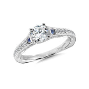 14K White Gold Fancy Diamond And Blue Sapphire Engagement Ring
