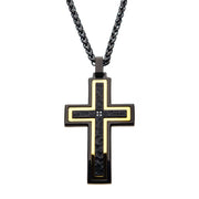 Hammered Black Gold Plated Cross with CZ Stainless Steel Pendant