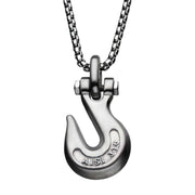 Matte Steel Clevis Grab Hook Pendant with Steel Bold Box Chain Necklace
