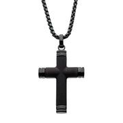 Black Plated Genuine Ebony Wood Inlaid Cross Pendant Black Bold Box Chain Necklace