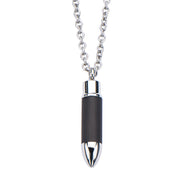 Stainless Steel & Carbon Graphite Bullet Pendant with 22 inch Chain Necklace