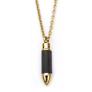 Stainless Steel Gold Plated & Carbon Graphite Bullet Pendant with 22 Chain Necklace