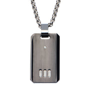 Black Plated Gun Metal Finish with CZ Dog Tag Pendant with Chain Necklace