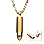 Stainless Steel & Gold IP Stash Bullet Pendant with Gold IP Chain Necklace