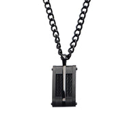 Black Plated & Cable Inlayed Dog Tag Pendant with Chain Necklace