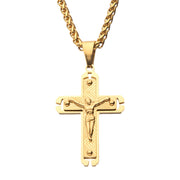 Gold Plated Jesus Crucifix Cross Pendant with Gold Wheat Chain Necklace