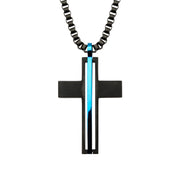 Black Plated & Blue Plated Cross Pendant with Chain Necklace
