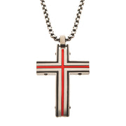 Steel & Red-Plated Dante Cross Pendant with Chain Necklace