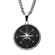 Stainless Steel & Black Plated Compass Pendant with Chain Necklace