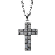 Antiqued Stainless Steel Weave Pattern Cross Pendant with Chain Necklace