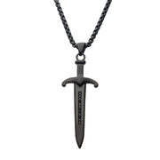 Steel Black Plated Sword Pendant with Black Bold Box Chain Necklace
