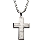 Matte Stainless Steel Short Cross Pendant with Steel Box Chain Necklace