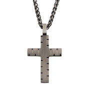 Stainless Steel & Gun Metal IP Chiseled Cross Pendant with Gun Metal IP Chain Necklace
