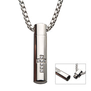 Stainless Steel Stash Cross Pendant with Clear CZ & Steel Box Chain Necklace