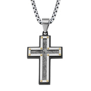 Textured Black Plated Cross Pendant with Chain Necklace