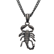 Antiqued Stainless Steel Scorpion Pendant with Black IP Chain Necklace