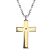 Gold Plated Lord's Prayer & Spinner Cross Two-Tone Pendant with Chain Necklace