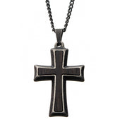 Stainless Steel with Antiqued Finish Cross Pendant with Chain Necklace