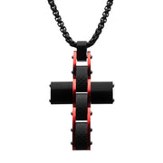 Dante Black & Red Matte Carbon Fiber Cross Pendant with Round Box Chain Necklace