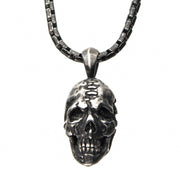 Stainless Steel Antique Silver Skull Head Pendant with Chain Necklace