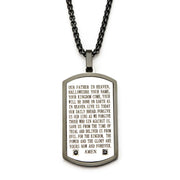 Black Plated with Lord's Prayer & Black CZ Gem Dog Tag Pendant with Chain Necklace